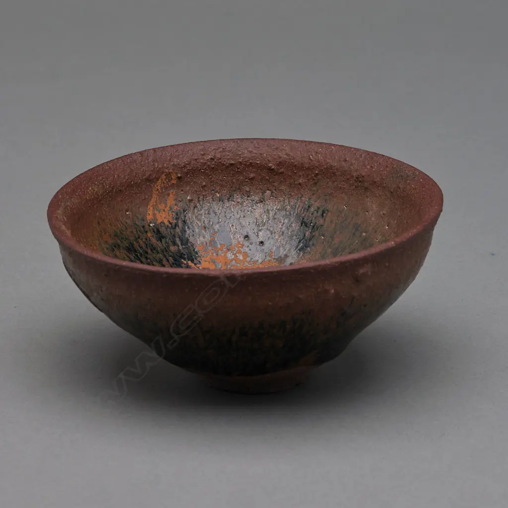 Stoneware tea bowl (chawan) - oil spot (yuteki) glaze – Japan - 20thC, Image 1++